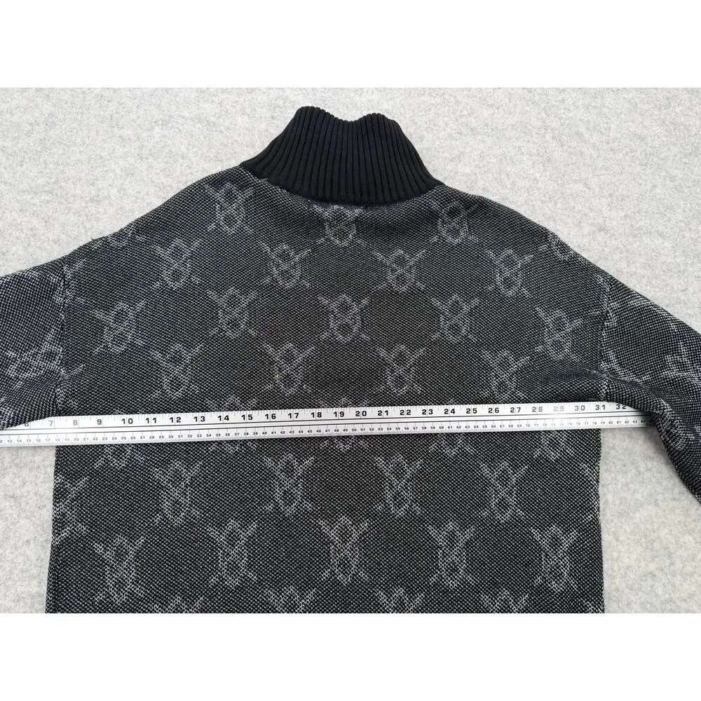 NWT Daily Paper Tems Black Knit Monogram Quarter-Zip Sweater Size MEDIUM